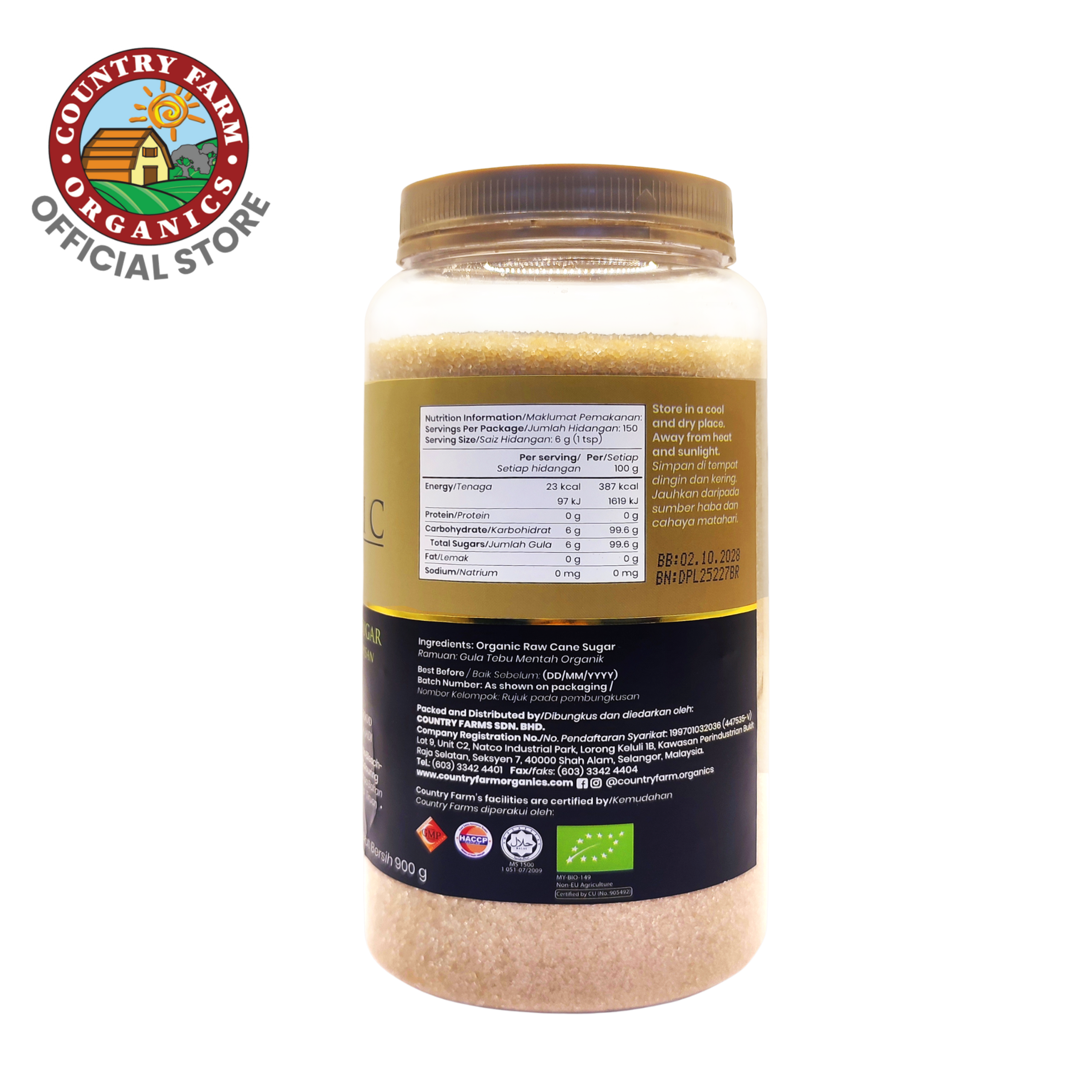 Organic Raw Cane Sugar - Canister (900g) - Image 2