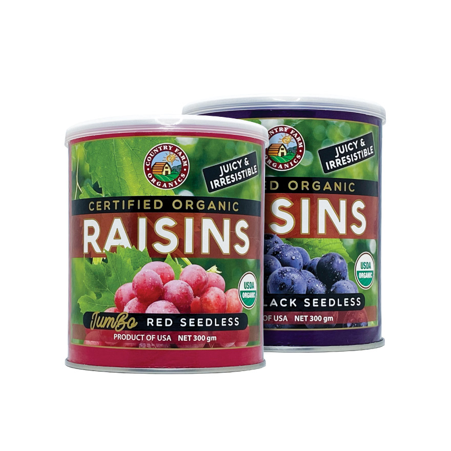 Twinpack Certified Organic Red & Black Organic Seedless Raisins (300g x 2)**